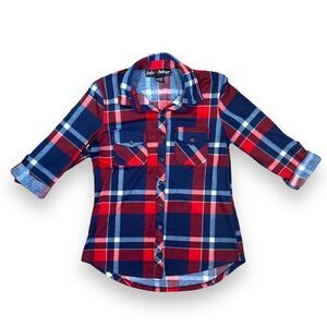 Polly & Ester Red Plaid Flannel Fitted Shirt Sz M